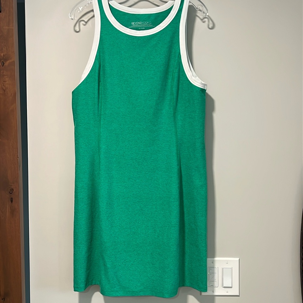 Beyond Yoga Green Tank Mini Dress with White Trim